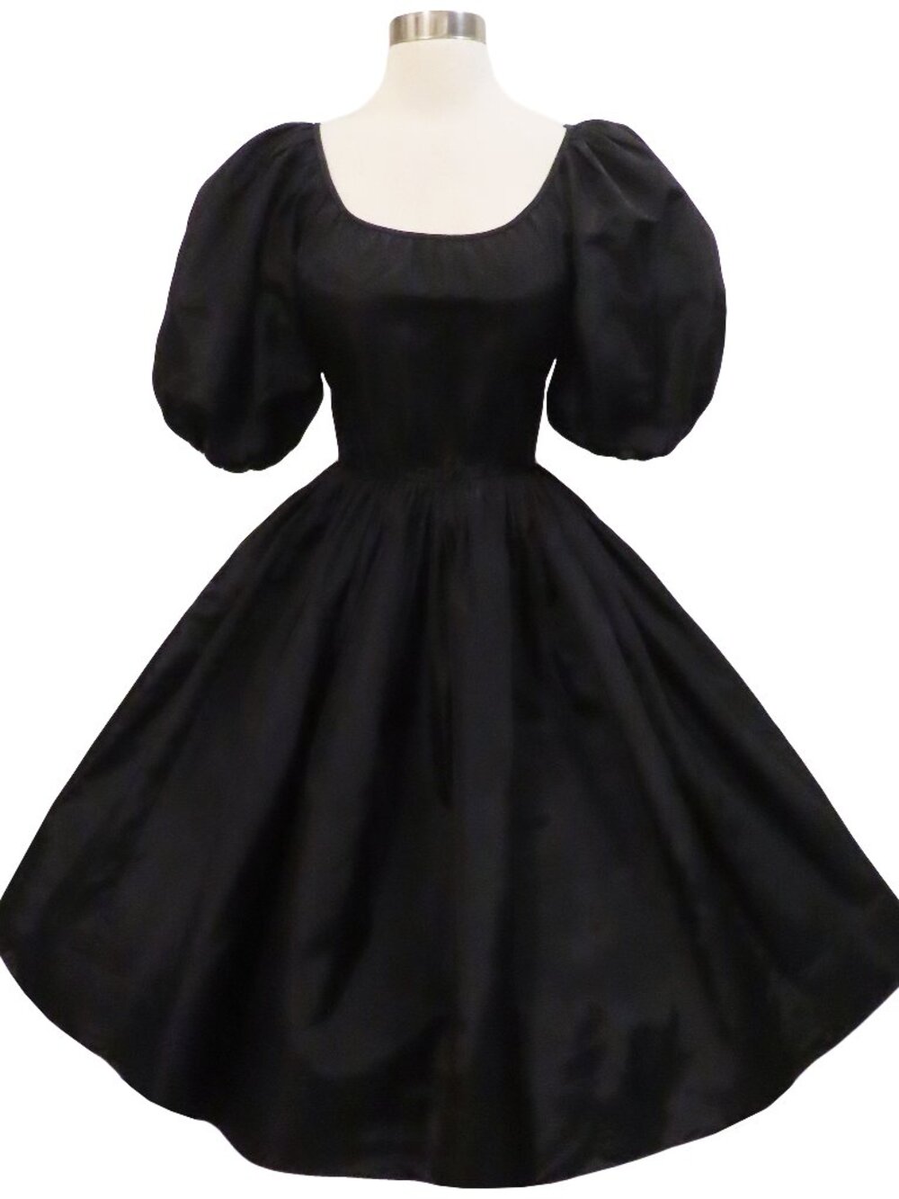 Vintage 80s Black Balloon Puff Sleeve Fit Flare Full Skirt Prom Party Dress S M